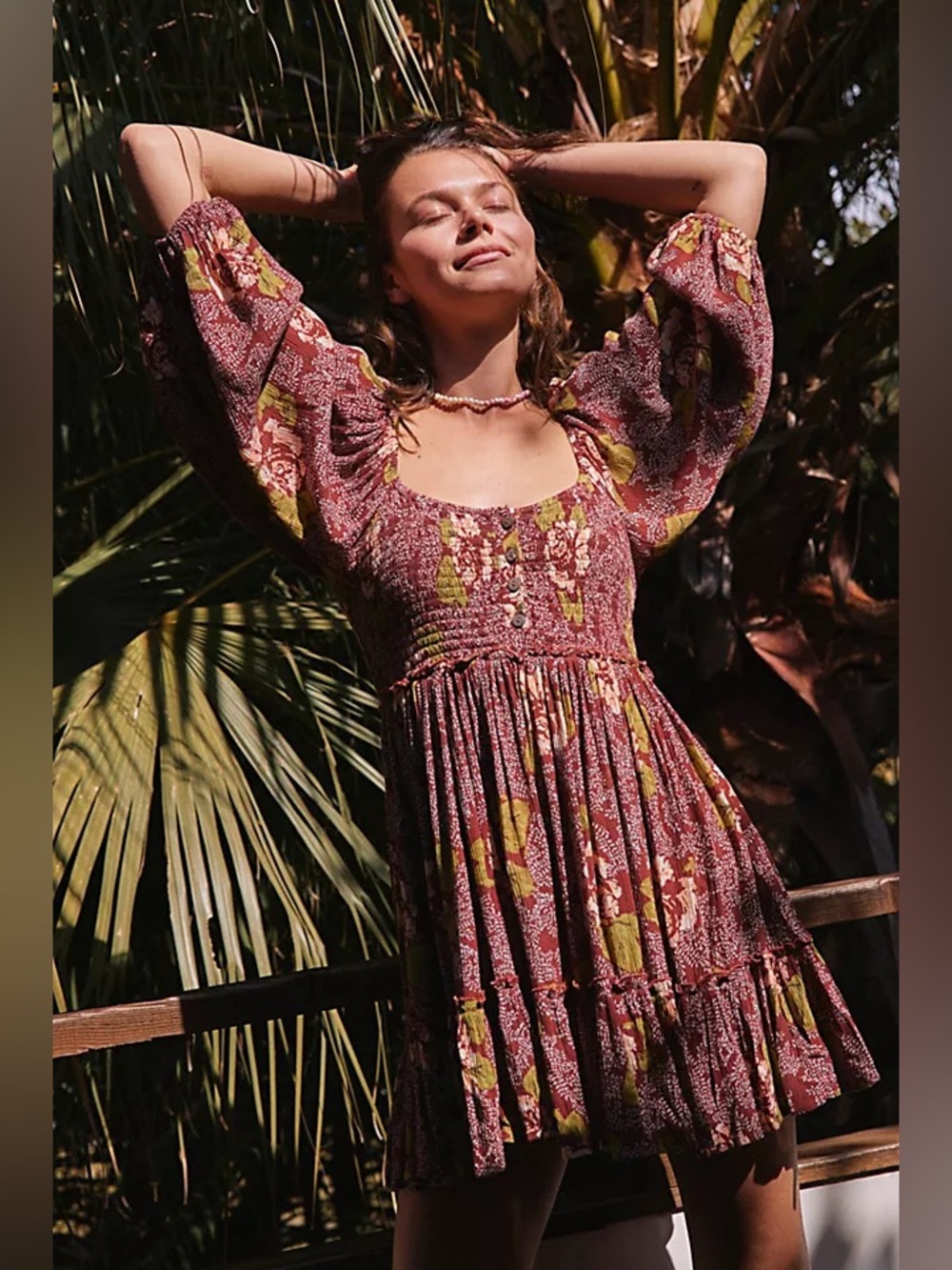 Free People Summer Picnic Printed mini babydoll dress NWOT Small